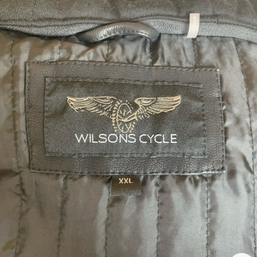 Wilson’s Cycle Motorcycle Jacket Men’s Black XXL White Stripes Zip Pockets Hood - Picture 5 of 12